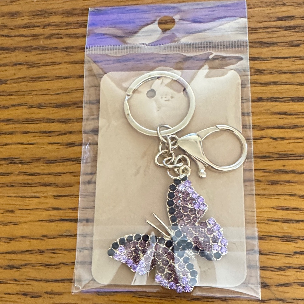 Elegant Silver and Purple Butterfly Keychain